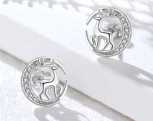 925 Sterling Silver Women Girl Round Elk Crystal Stud Earrings Gift Jewellery UK