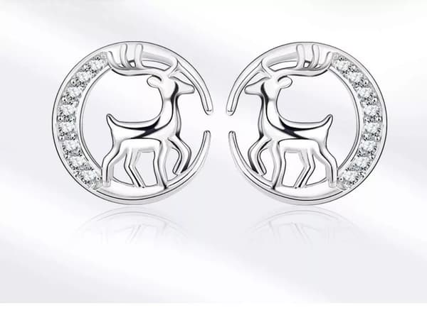 925 Sterling Silver Women Girl Round Elk Crystal Stud Earrings Gift Jewellery UK