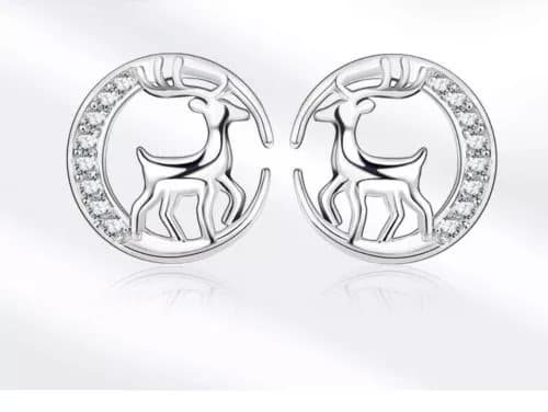 925 Sterling Silver Women Girl Round Elk Crystal Stud Earrings Gift Jewellery UK