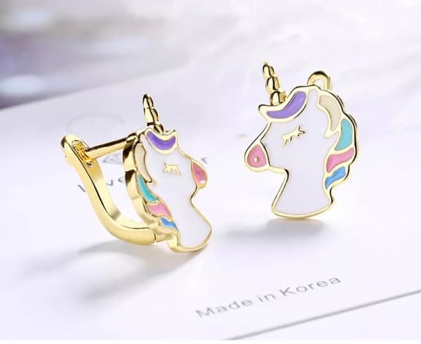 925 Sterling Silver Gold Unicorn Hoop Earring Women Girls Jewellery Love Gift UK