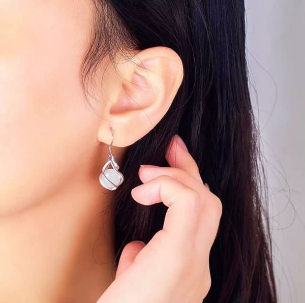 Moonstone Swirl Hook Earrings 925 Sterling Silver Women Ladies Jewellery Gifts