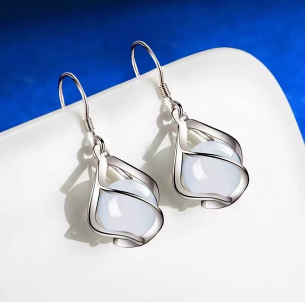 Moonstone Swirl Hook Earrings 925 Sterling Silver Women Ladies Jewellery Gifts