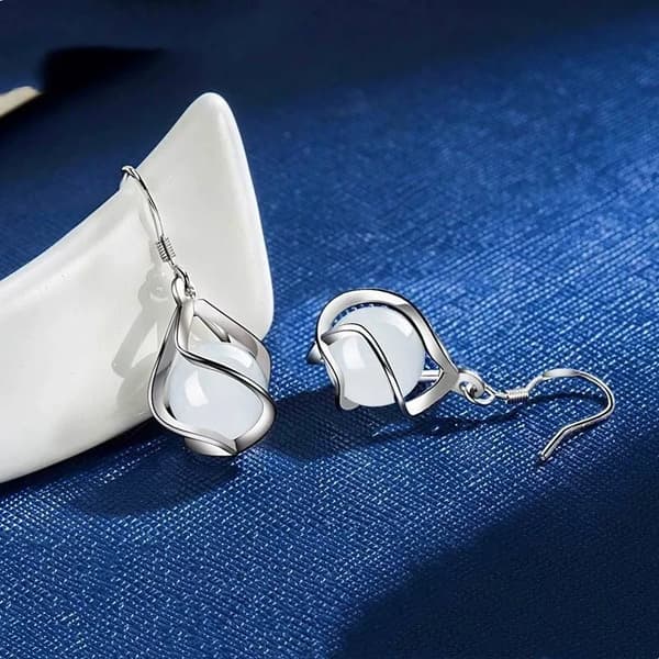 Moonstone Swirl Hook Earrings 925 Sterling Silver Women Ladies Jewellery Gifts