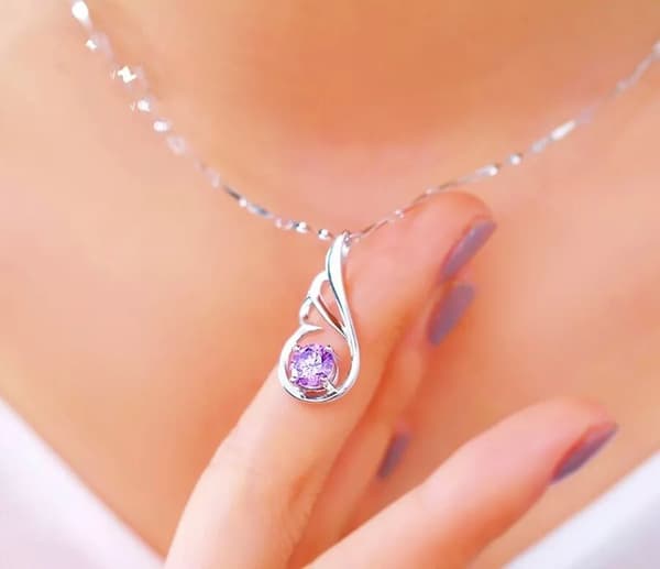 Crystal Amethyst Wing 925 Sterling Silver Necklace Women’s Jewellery Love Gift