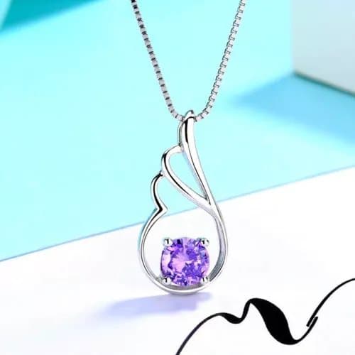 Crystal Amethyst Wing 925 Sterling Silver Necklace Women’s Jewellery Love Gift