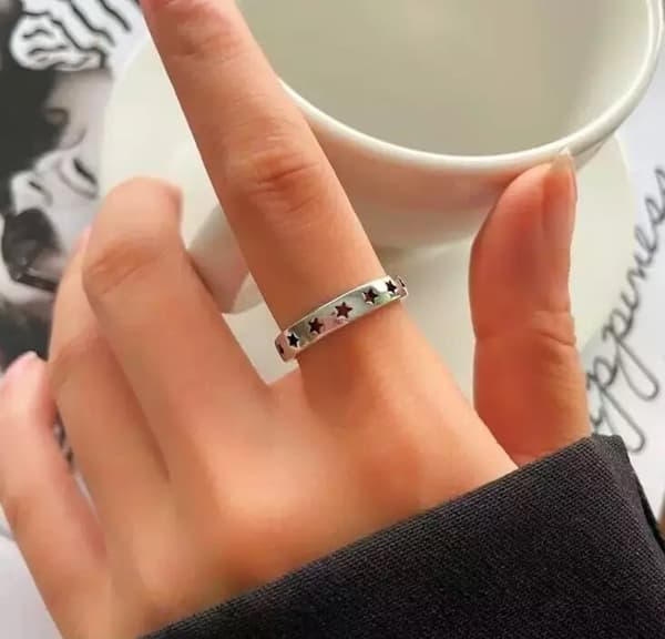 Vintage Hollow Star Adjustable Ring 925 Sterling Silver Girls Women Jewellery UK