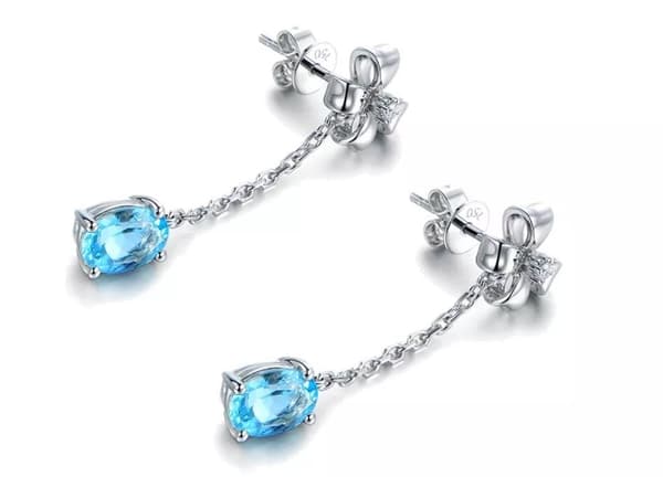 925 Sterling Silver Blue Crystal Bow Drop Necklace Hook Earrings Women Jewellery