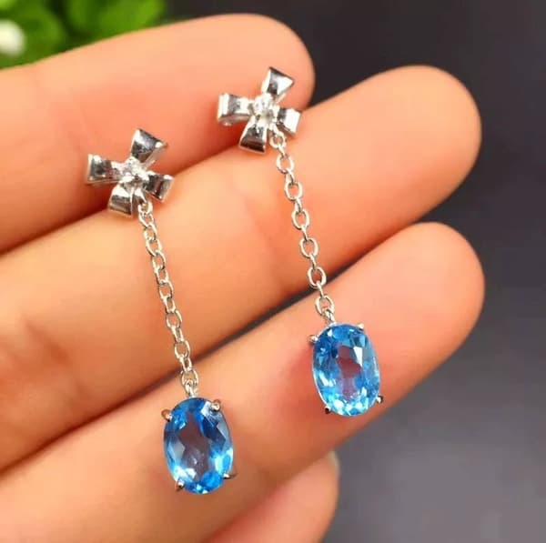 925 Sterling Silver Blue Crystal Bow Drop Necklace Hook Earrings Women Jewellery