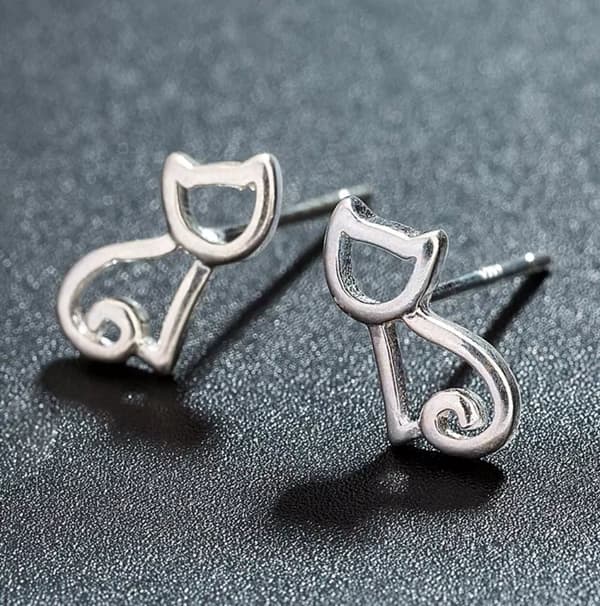 925 Sterling Silver Cute Kitty Cat Polished Stud Earrings Womens Jewellery Gifts