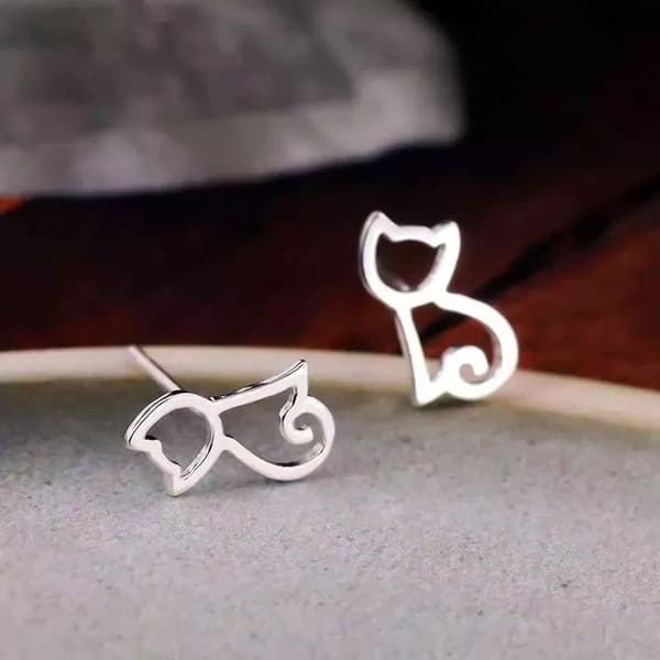 925 Sterling Silver Cute Kitty Cat Polished Stud Earrings Womens Jewellery Gifts