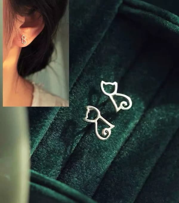 925 Sterling Silver Cute Kitty Cat Polished Stud Earrings Womens Jewellery Gifts