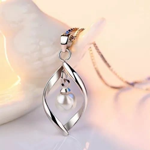 925 Sterling Silver Twisted Pearl Pendant Chain Necklace Womens Ladies Jewellery