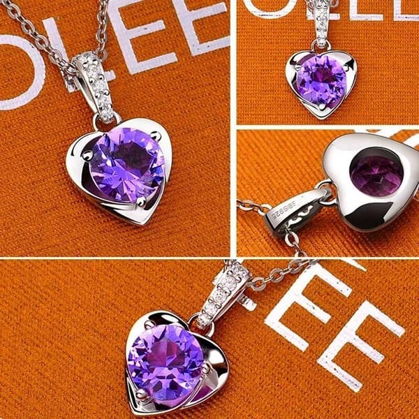 Crystal Purple Heart Pendant 925 Sterling Silver Necklace Womens Jewellery Gifts