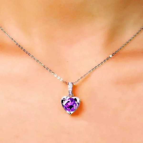 Crystal Purple Heart Pendant 925 Sterling Silver Necklace Womens Jewellery Gifts