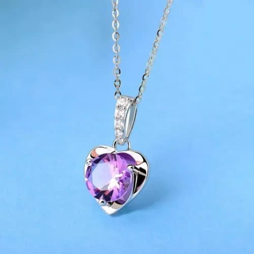 Crystal Purple Heart Pendant 925 Sterling Silver Necklace Womens Jewellery Gifts