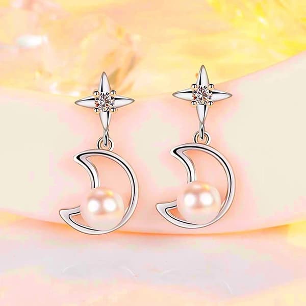 Pearl Moon Star Stud Earrings 925 Sterling Silver Women Girls Jewellery Gifts UK