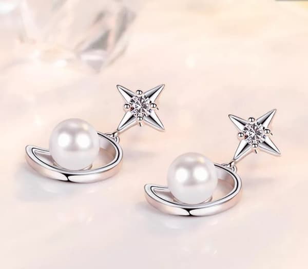 Pearl Moon Star Stud Earrings 925 Sterling Silver Women Girls Jewellery Gifts UK