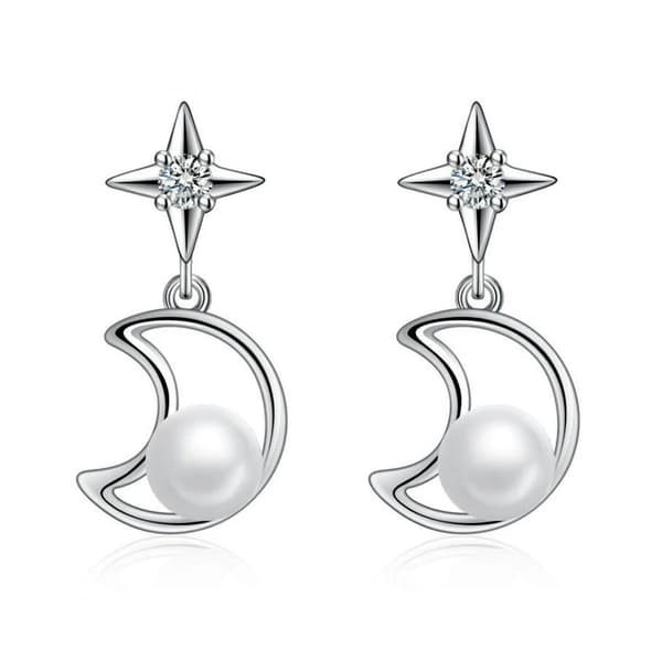 Pearl Moon Star Stud Earrings 925 Sterling Silver Women Girls Jewellery Gifts UK