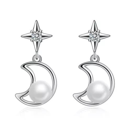 Pearl Moon Star Stud Earrings 925 Sterling Silver Women Girls Jewellery Gifts UK