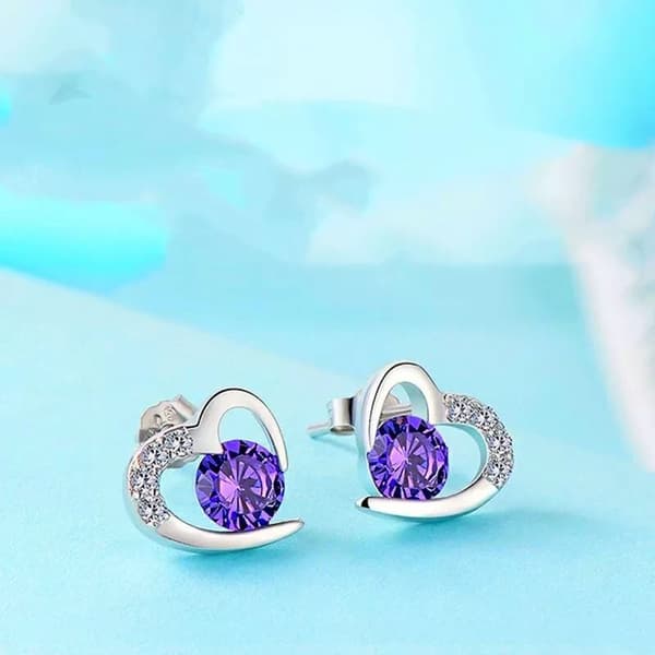 Purple Heart Swirl Crystal Stone Earrings 925 Sterling Silver Women Jewellery UK