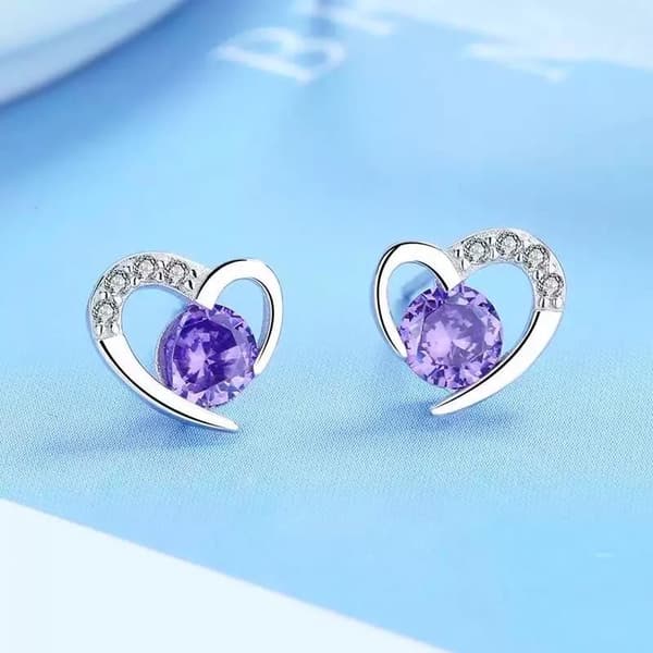 Purple Heart Swirl Crystal Stone Earrings 925 Sterling Silver Women Jewellery UK