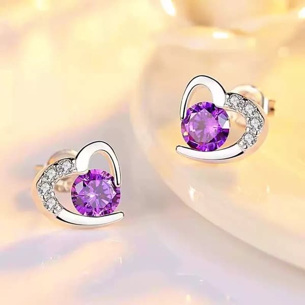 Purple Heart Swirl Crystal Stone Earrings 925 Sterling Silver Women Jewellery UK