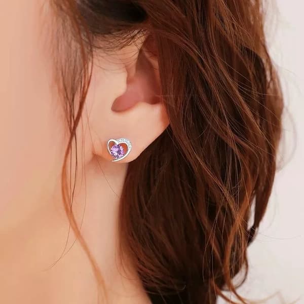 Purple Heart Swirl Crystal Stone Earrings 925 Sterling Silver Women Jewellery UK