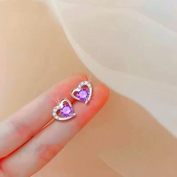 Purple Heart Swirl Crystal Stone Earrings 925 Sterling Silver Women Jewellery UK
