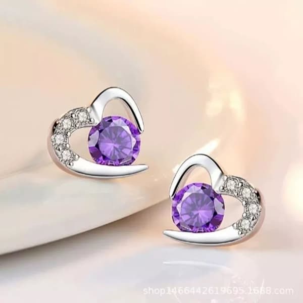 Purple Heart Swirl Crystal Stone Earrings 925 Sterling Silver Women Jewellery UK