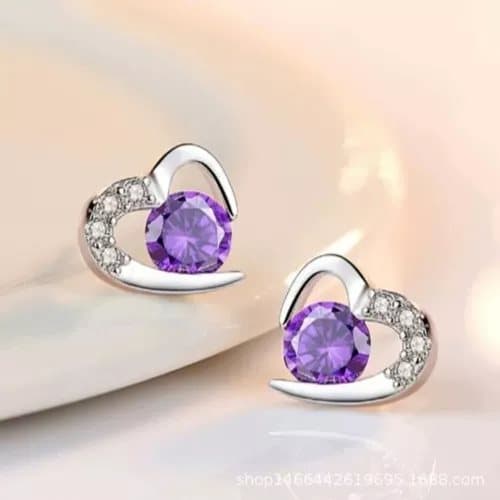 Purple Heart Swirl Crystal Stone Earrings 925 Sterling Silver Women Jewellery UK