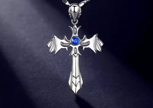 Halloween Blue Crystal Cross Pendant Necklace 925 Sterling Silver Jewellery Gift