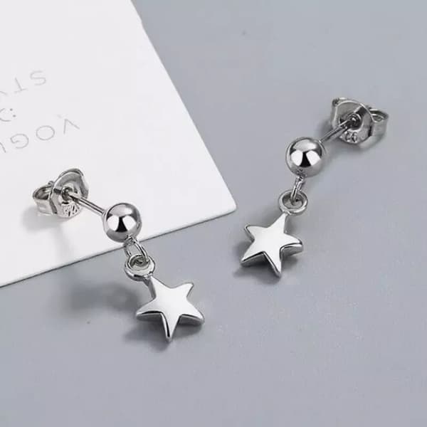 R925 Sterling Silver Bead Star Charm Pendant Stud Earrings Women Girls Jewellery