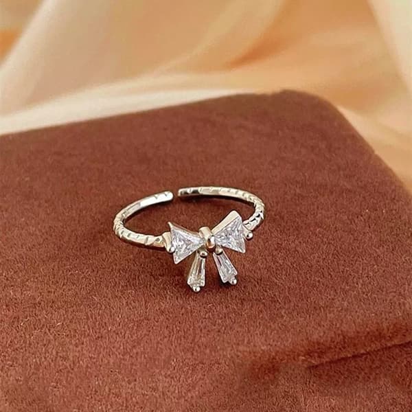 Vintage Retro Crystal Bow Adjustable Ring 925 Sterling Silver Womens Men Gift UK