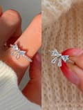 Miniatyrbilde 4 av 7: Vintage Retro Crystal Bow Adjustable Ring 925 Sterling Silver Womens Men Gift UK