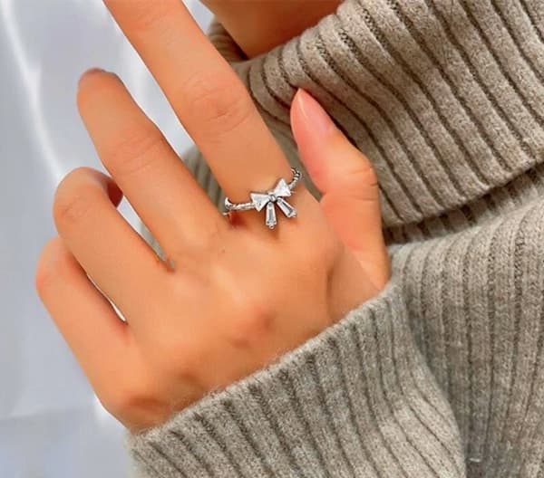 Vintage Retro Crystal Bow Adjustable Ring 925 Sterling Silver Womens Men Gift UK