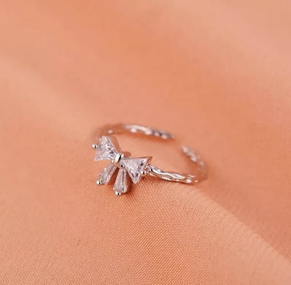 Vintage Retro Crystal Bow Adjustable Ring 925 Sterling Silver Womens Men Gift UK