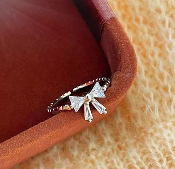 Vintage Retro Crystal Bow Adjustable Ring 925 Sterling Silver Womens Men Gift UK