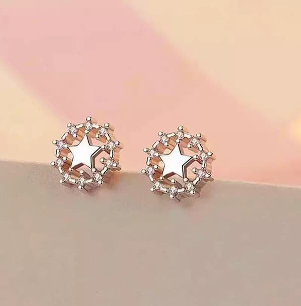 925 Sterling Silver Crystal Roun Star Stud Earrings Jewellery Women Girls Gift