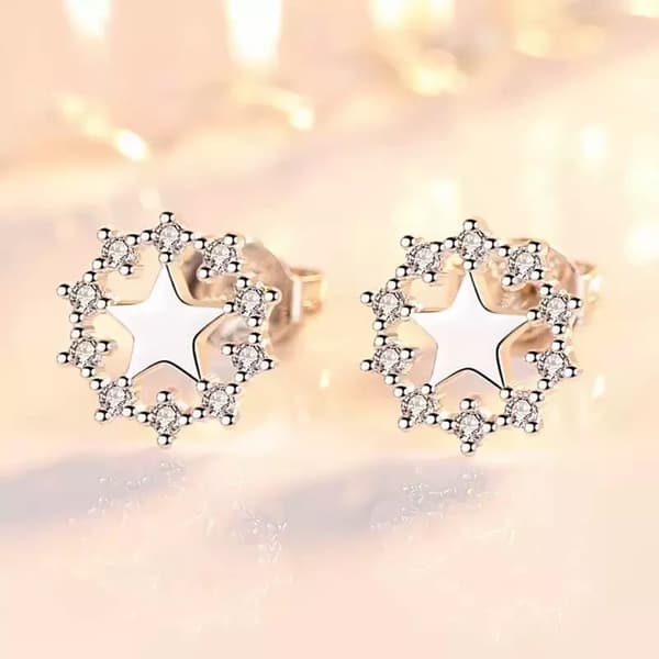 925 Sterling Silver Crystal Roun Star Stud Earrings Jewellery Women Girls Gift