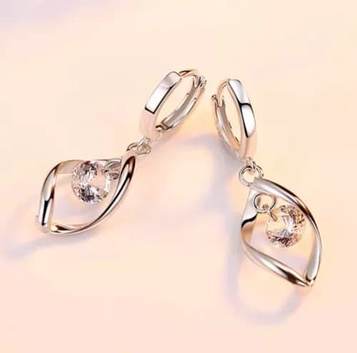 Crystal Swirl Leaf Drop Hoop Dangle Earrings 925 Sterling Silver Women Jewellery
