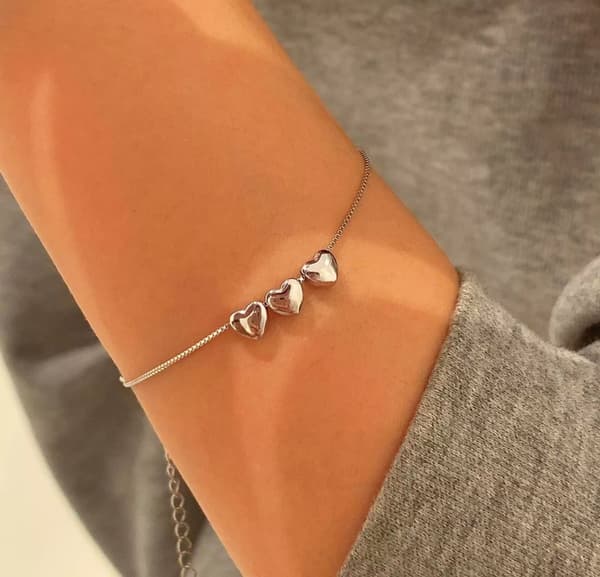 Three Heart Link Charm Bracelet 925 Sterling Silver Plt Women Jewellery Gift New