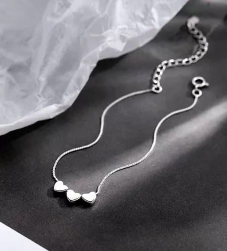 Three Heart Link Charm Bracelet 925 Sterling Silver Plt Women Jewellery Gift New