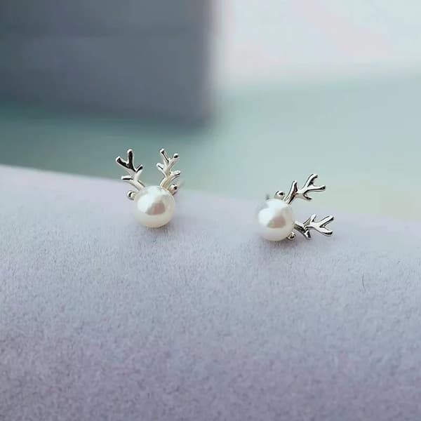 925 Sterling Silver Pearl Christmas Elk Stud Earrings Womens Girls Jewellery UK