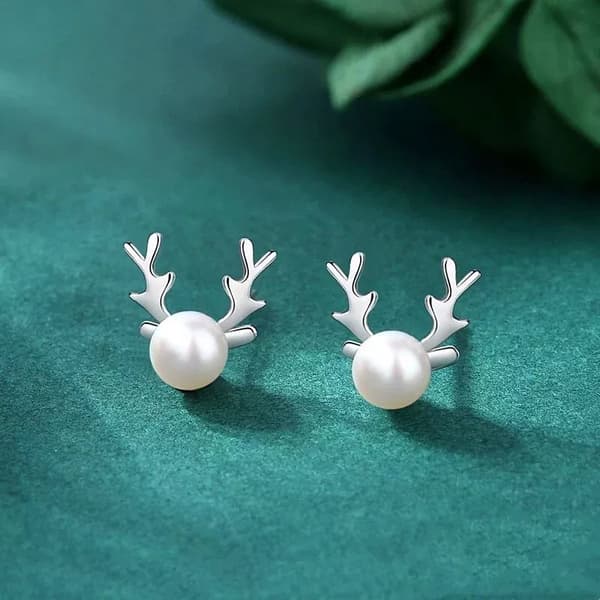925 Sterling Silver Pearl Christmas Elk Stud Earrings Womens Girls Jewellery UK