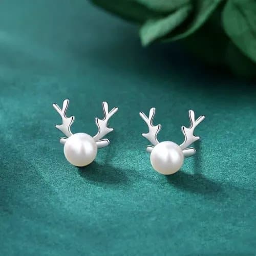 925 Sterling Silver Pearl Christmas Elk Stud Earrings Womens Girls Jewellery UK