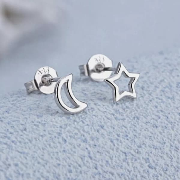 Womens Girls 925 Sterling Silver Mini Moon Star Stud Earrings Jewellery Gift UK