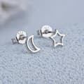 Miniatyrbillede 3 af 3: Womens Girls 925 Sterling Silver Mini Moon Star Stud Earrings Jewellery Gift UK