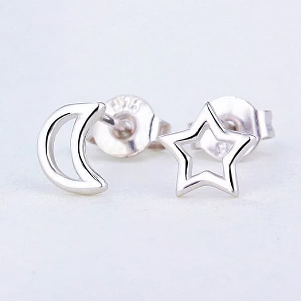 Womens Girls 925 Sterling Silver Mini Moon Star Stud Earrings Jewellery Gift UK