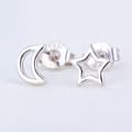 Miniatyrbillede 2 af 3: Womens Girls 925 Sterling Silver Mini Moon Star Stud Earrings Jewellery Gift UK