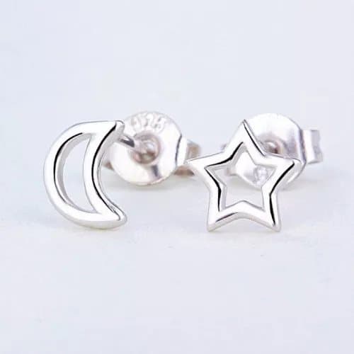 Womens Girls 925 Sterling Silver Mini Moon Star Stud Earrings Jewellery Gift UK